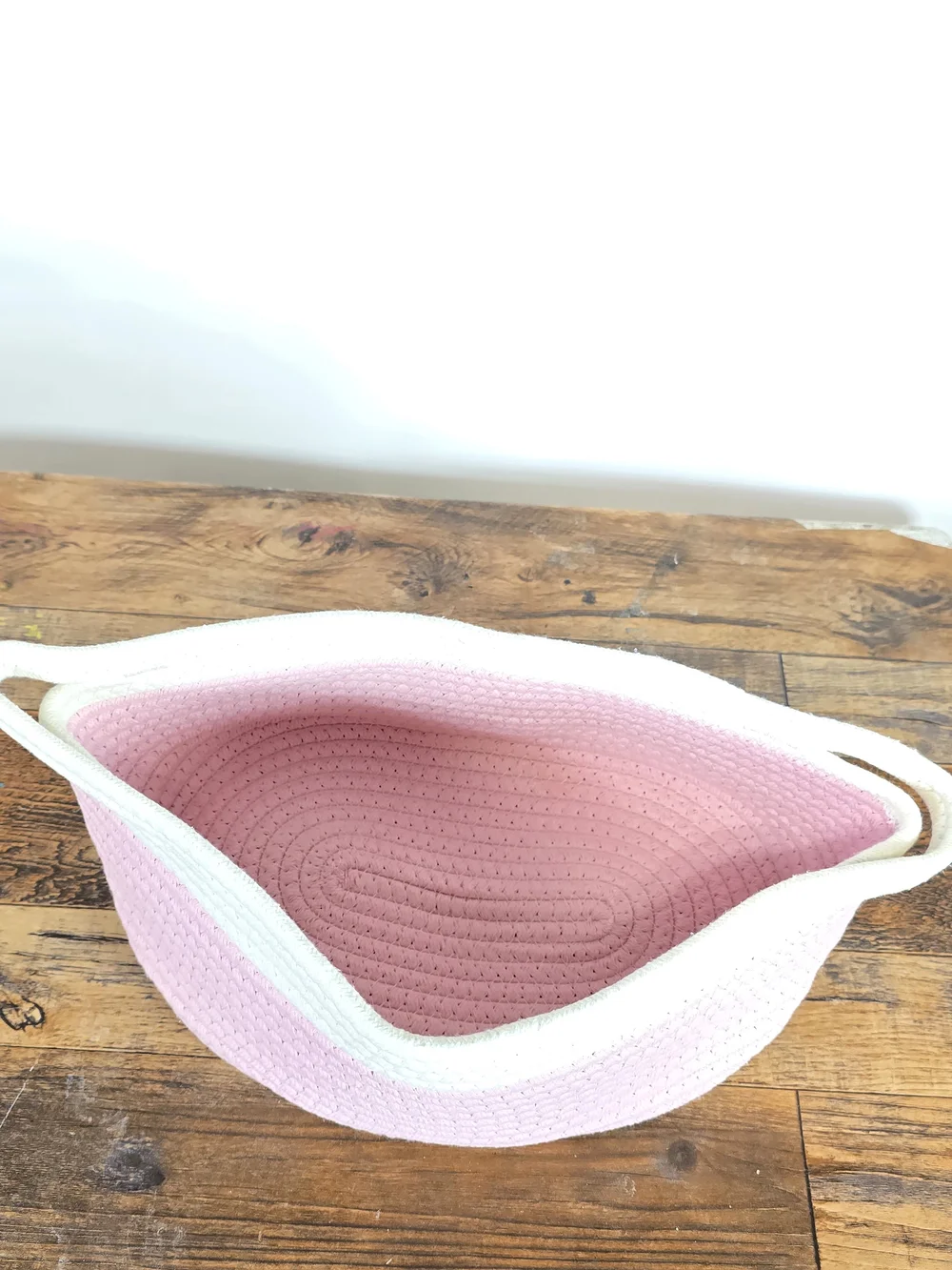 Pink and White Woven Soft Rope Basket